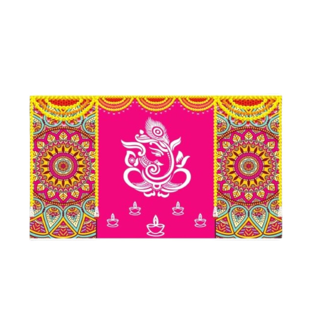 Lord Ganesh Backdrop 5x8 Feet Indian Traditional Cloth Backdrop Pooja Backdrop Indian Wall Art Photo Decor Banner Diwali Decor Wedding Backdrop Decorative Cloth Housewarming Gift
